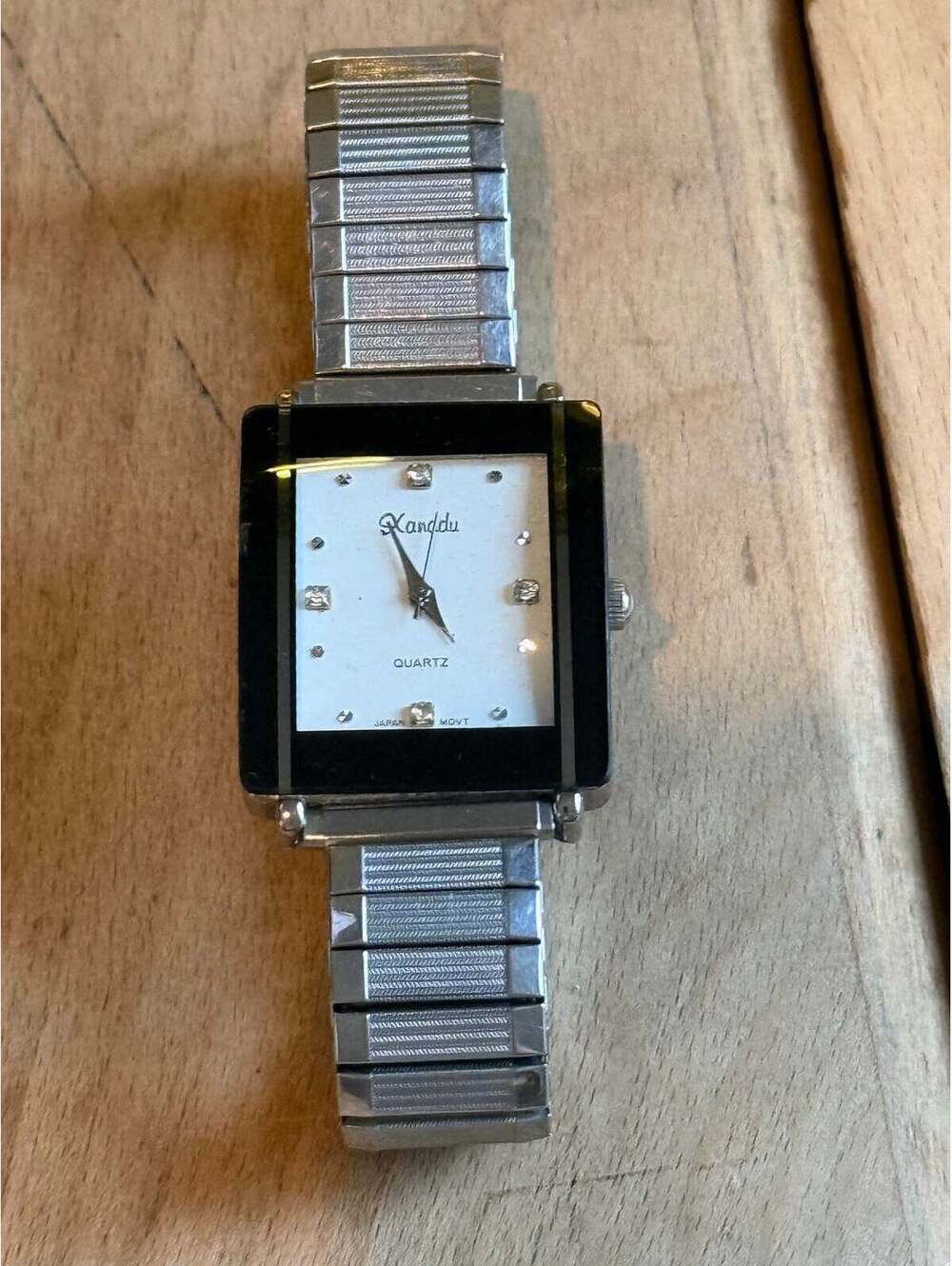 Vintage Xanadu Rectangular Quartz Watch – Rhinestone Dial Stretch Band